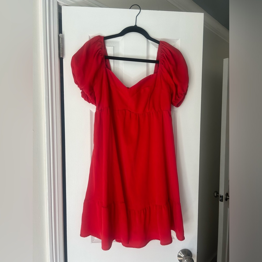 Red Sweetheart Puff-Sleeve Women’s Dress